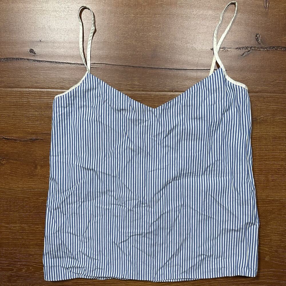 Carven Tank Top Womens 34 S Blue Stripe Woven Cotton City Chic Glam Designer